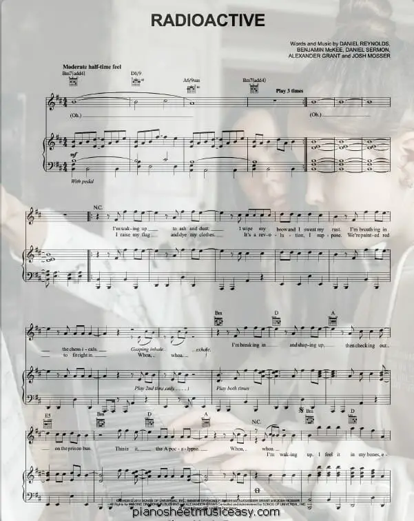 radioactive printable free sheet music for piano 