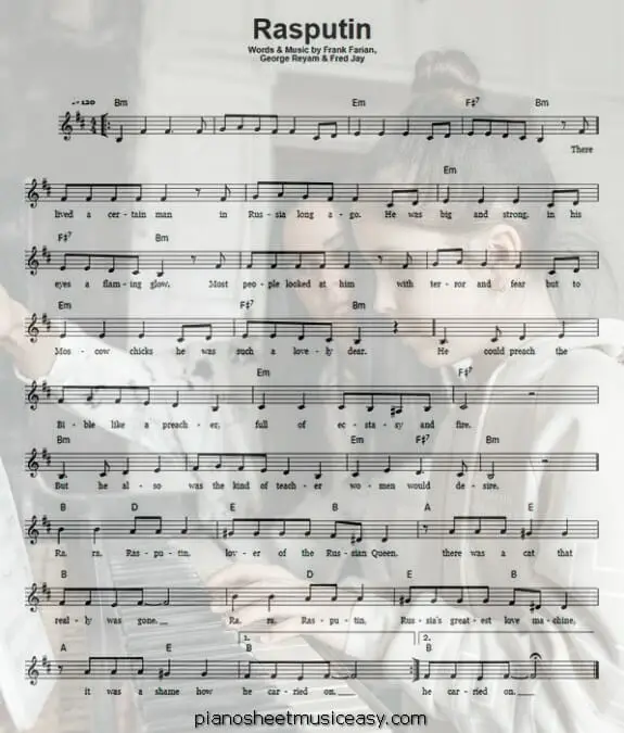 rasputin printable free sheet music for piano 