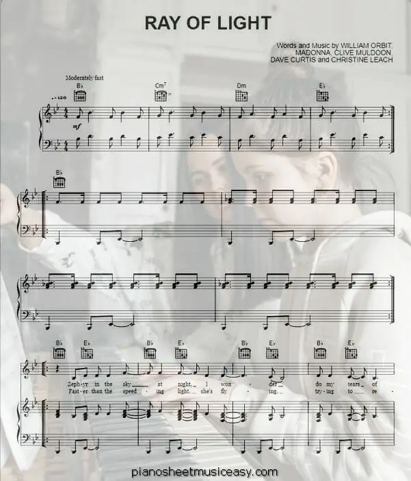 ray of light printable free sheet music for piano 