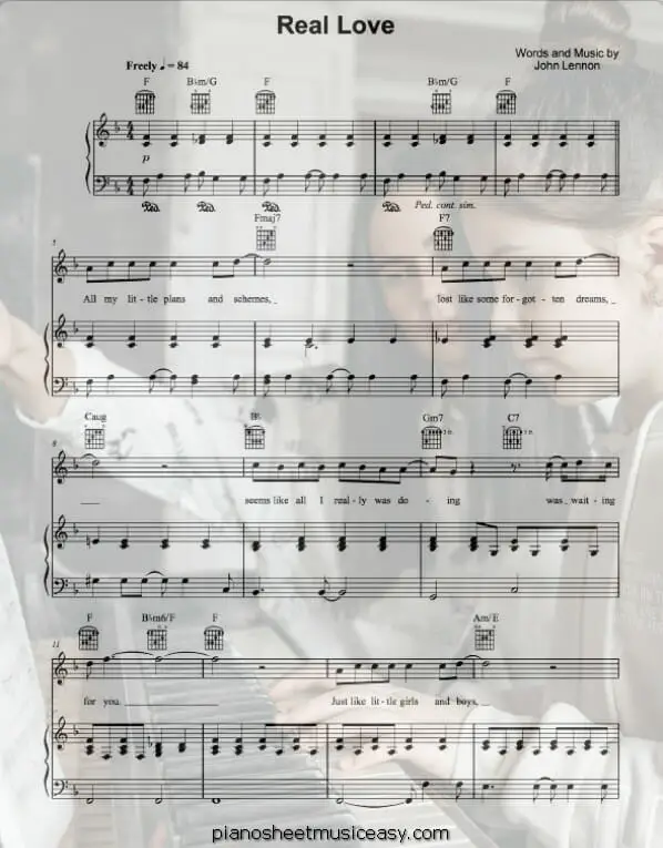 real love john lennon printable free sheet music for piano 