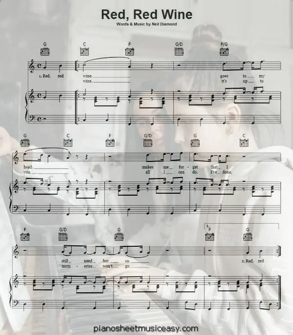 red red wine printable free sheet music for piano 