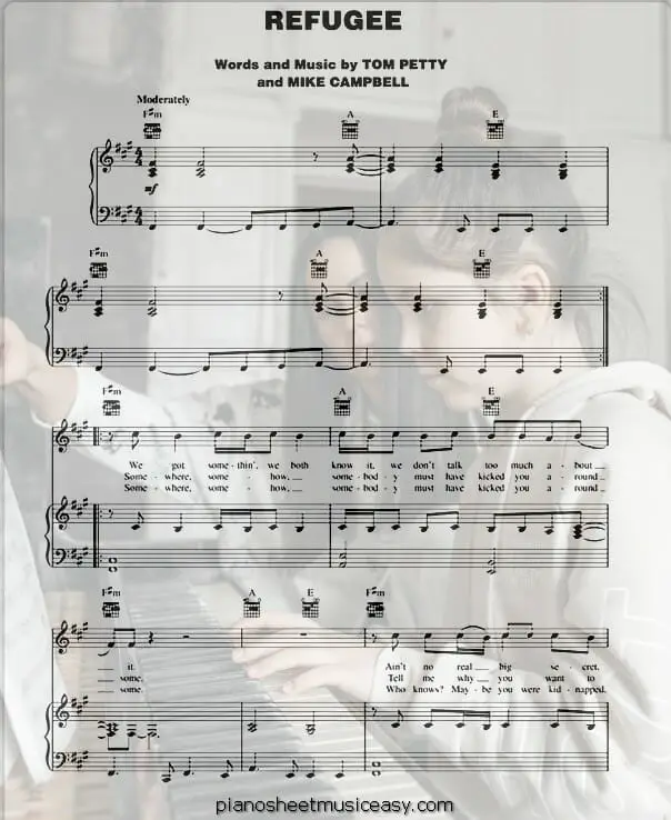 refugee printable free sheet music for piano 