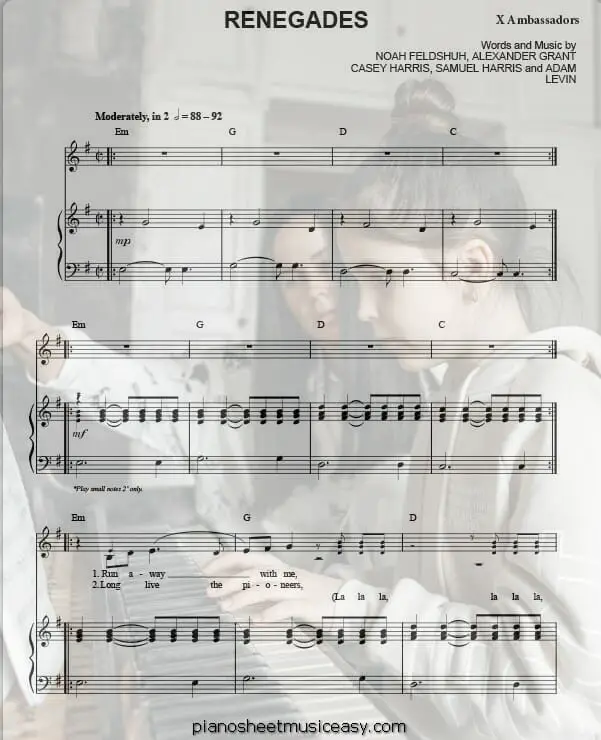 renegades printable free sheet music for piano 