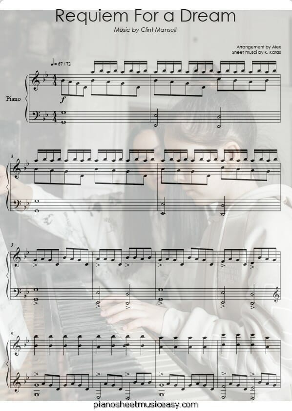 requiem for dream piano printable free sheet music for piano 