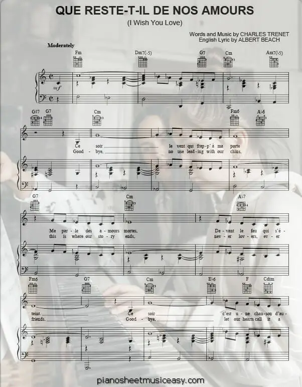 reste t il nos amours partition charles trenet printable free sheet music for piano 