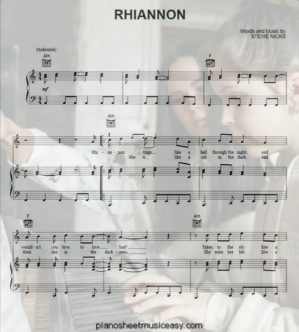 rhiannon printable free sheet music for piano 