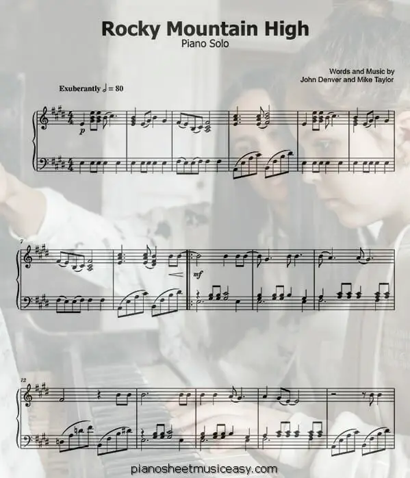 rocky mountain high printable free sheet music for piano 