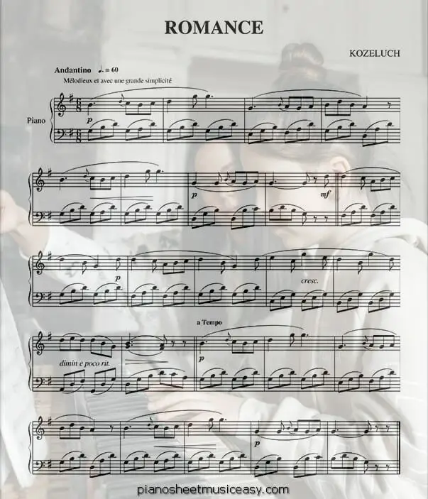 romance printable free sheet music for piano 