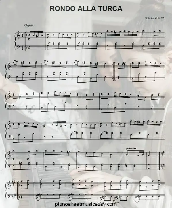rondo alla turca printable free sheet music for piano 