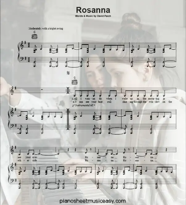 rosanna printable free sheet music for piano 