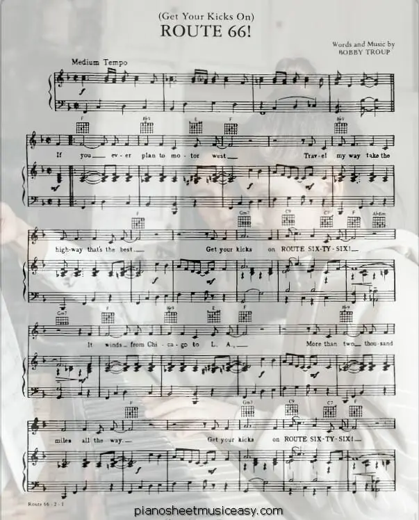 route 66 printable free sheet music for piano 