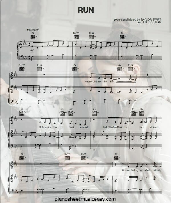 run taylor swift printable free sheet music for piano 
