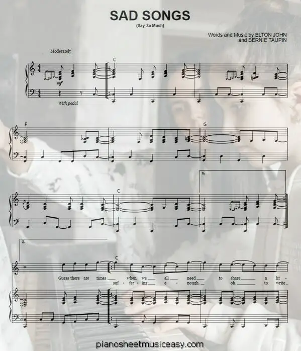sad songs printable free sheet music for piano 