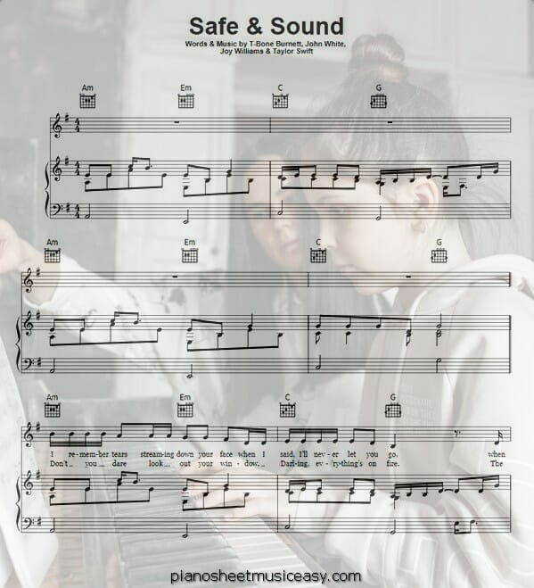 safe and sound printable free sheet music for piano 