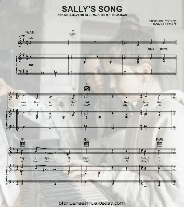 sallys song printable free sheet music for piano 