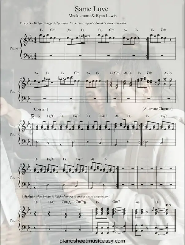 same love printable free sheet music for piano 