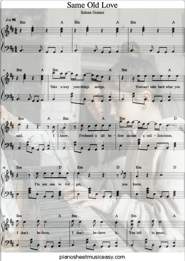 same old love piano printable free sheet music for piano 