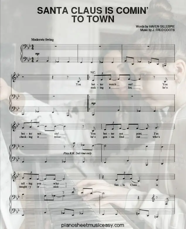 santa claus is comin to town printable free sheet music for piano 