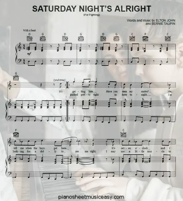 saturday nights alright for fighting printable free sheet music for piano 