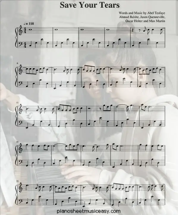save your tears printable free sheet music for piano 