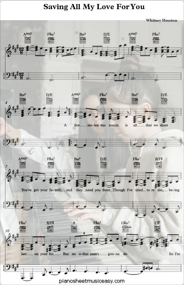 saving all my love for you printable free sheet music for piano 