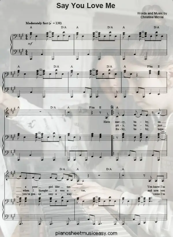say you love me printable free sheet music for piano 