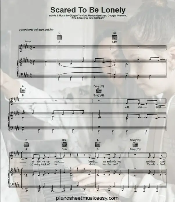 scared to be lonely printable free sheet music for piano 