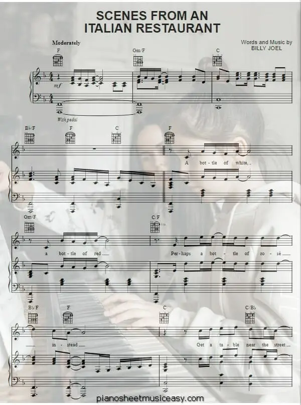 scenes from an italian restaurant printable free sheet music for piano 