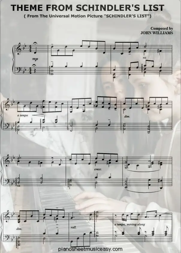 schindlers list printable free sheet music for piano 