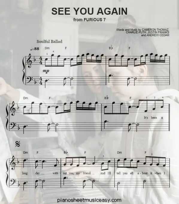 see you again easy piano printable free sheet music for piano 