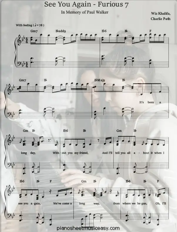 see you again printable free sheet music for piano 