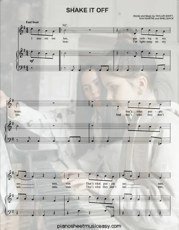 shake it off printable free sheet music for piano 