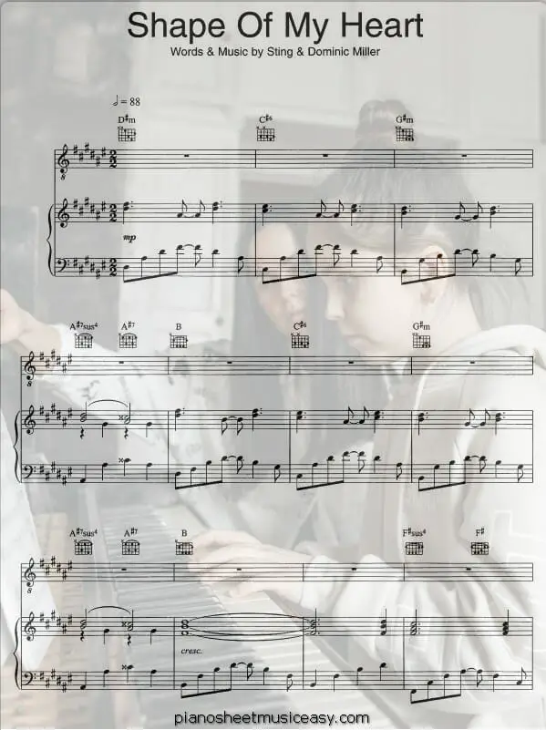  shape of my heart sting printable free sheet music for piano 