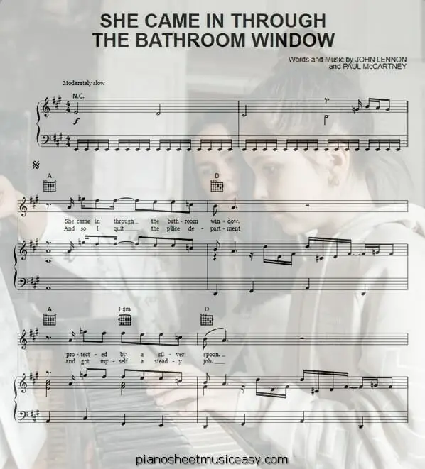 she came in through the bathroom window printable free sheet music for piano 