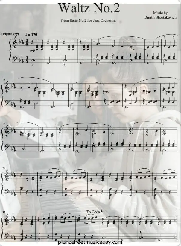 shostakovich waltz 2 printable free sheet music for piano 