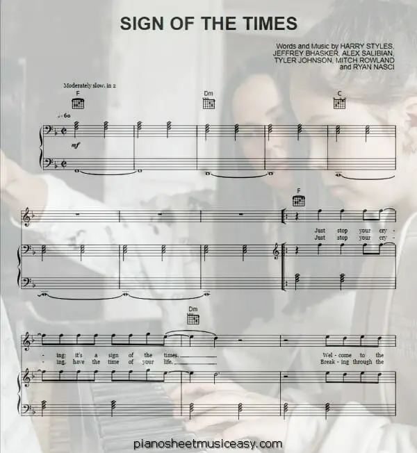 sign of the times printable free sheet music for piano 