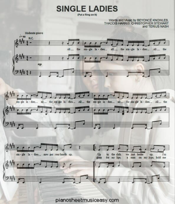 single ladies printable free sheet music for piano 