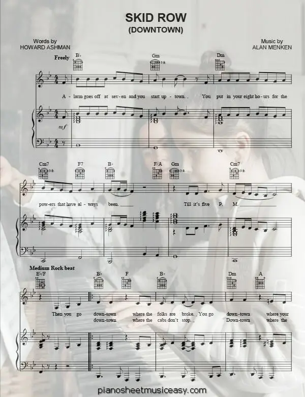 skid row printable free sheet music for piano 