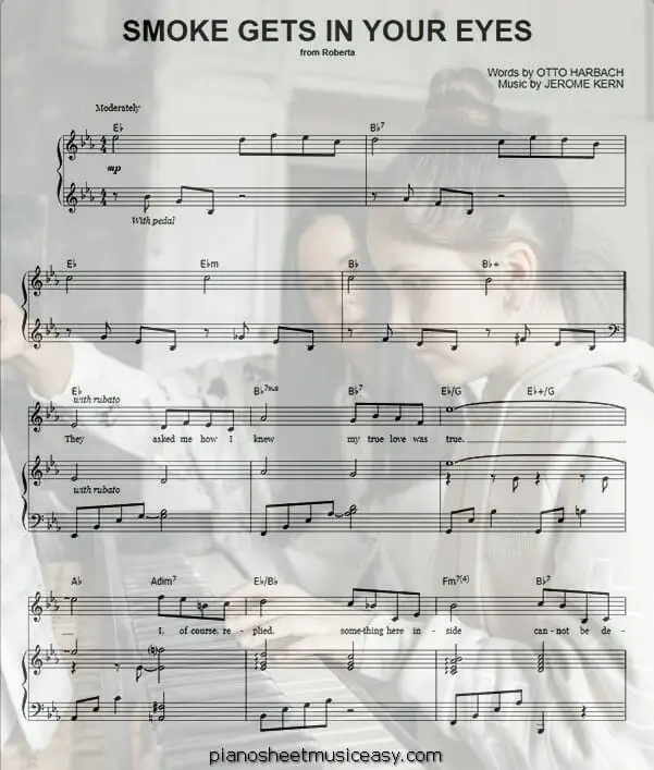 smoke gets in your eyes printable free sheet music for piano 