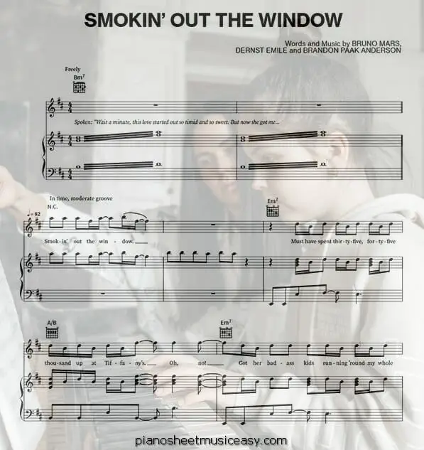 smokin out the window printable free sheet music for piano 