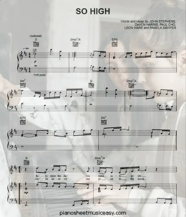 so high john legend printable free sheet music for piano 