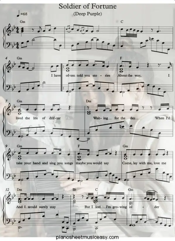 soldier of fortune printable free sheet music for piano 
