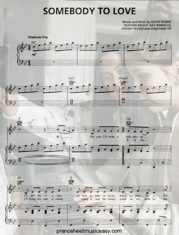somebody to love justin bieber printable free sheet music for piano 