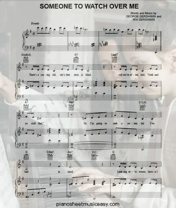 someone to watch over me printable free sheet music for piano 