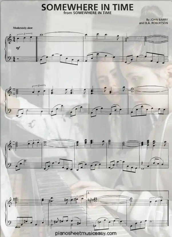 somewhere in time printable free sheet music for piano 