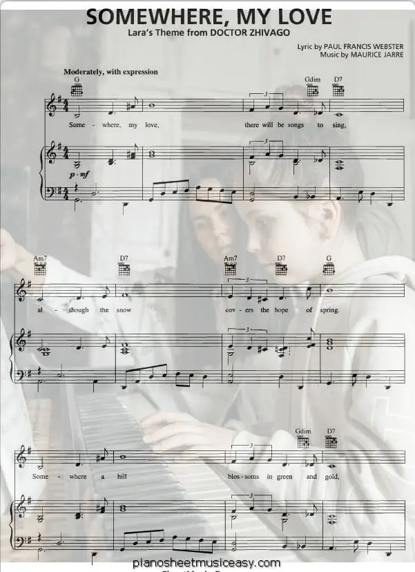 somewhere my love printable free sheet music for piano 