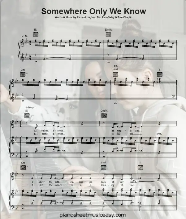 somewhere only we know lily allen printable free sheet music for piano 