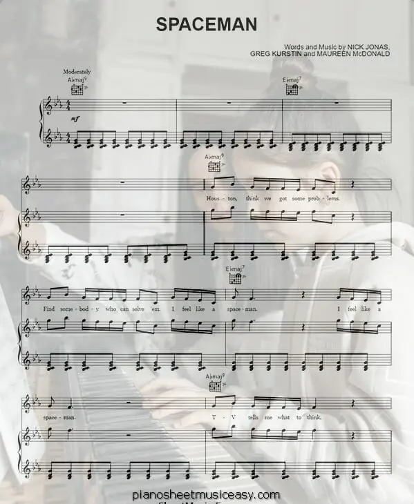 spaceman printable free sheet music for piano 