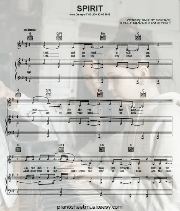 spirit printable free sheet music for piano 