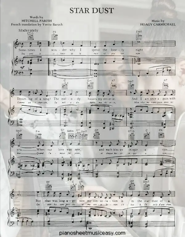 stardust printable free sheet music for piano 